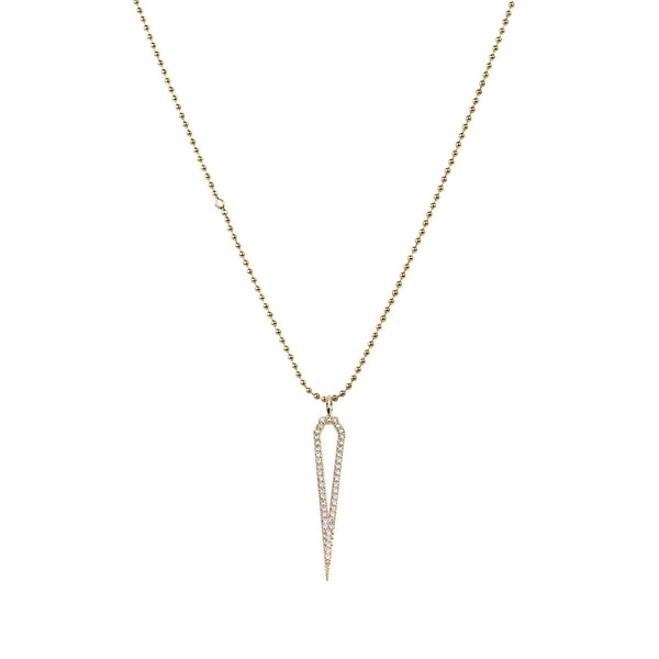 Flat Hollow Dagger Ball Chain Necklace with Micro Pavé Elements Crystal