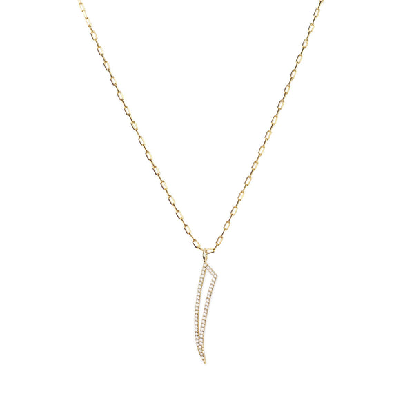 Flat Hollow Tusk Link Chain Necklace with Micro Pavé Elements Crystal