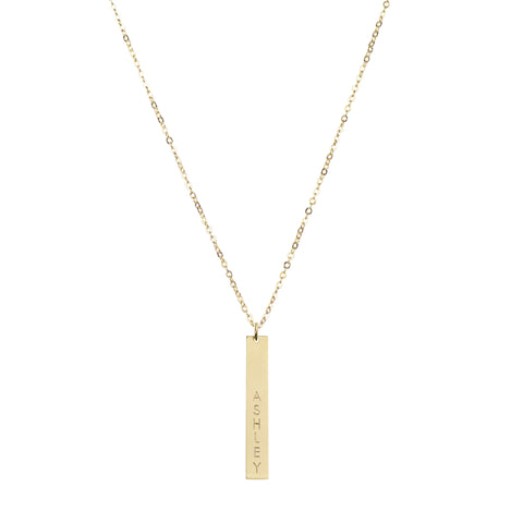 Tall Bar Round Chain Necklace with Custom Stamping