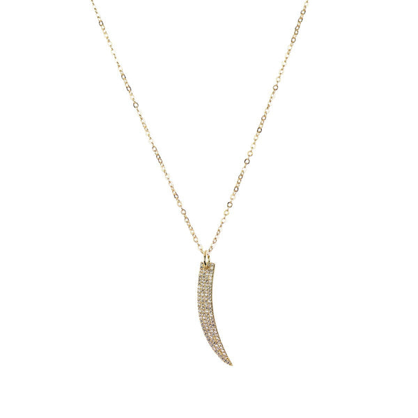 Flat Tusk Round Chain Necklace with Micro Pavé Elements Crystal